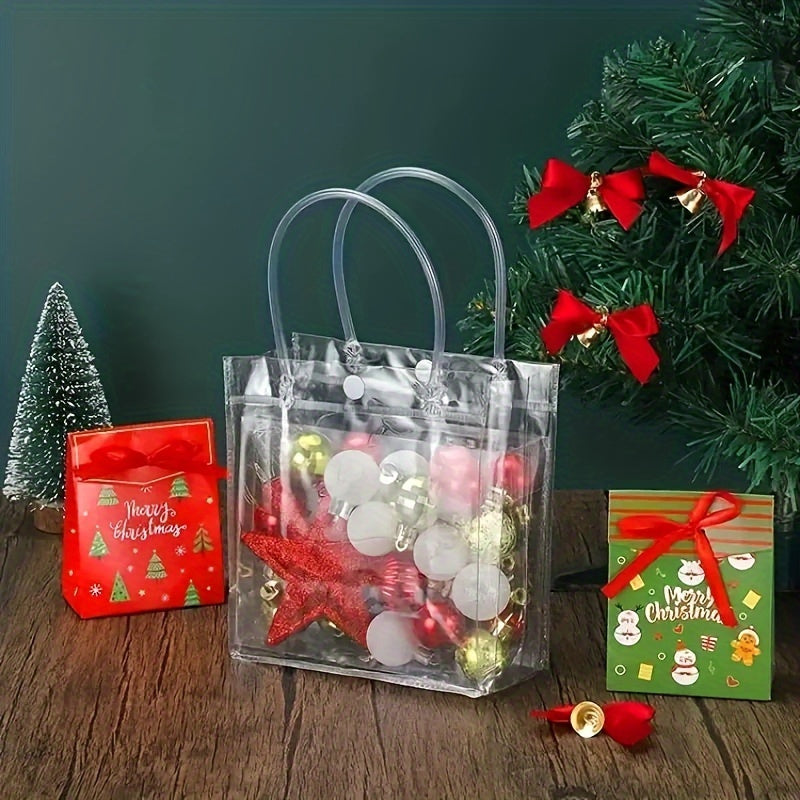 50pcs, Clear Plastic Gift Bags With Handle, Reusable Transparent PVC Plastic Gift Wrap Tote Bag For Mother's Day Christmas Boutique Wedding Birthday Party Favor (7.9" X 5.9" X 2.75"), Shopping Bag, Party Bag, Party Favor